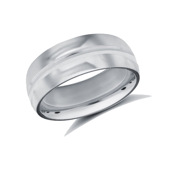 9k White Gold Ring - 9ct White Gold Standard Weight Court Profile Centre Groove Wedding Ring - by Hearts Forever Jewellers