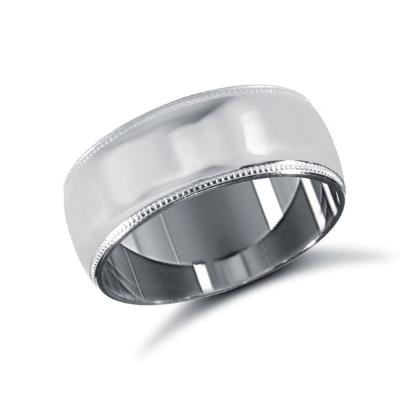 9k White Gold Ring - 9ct White Gold Standard Weight Court Profile Mill Grain Wedding Ring - by Hearts Forever Jewellers