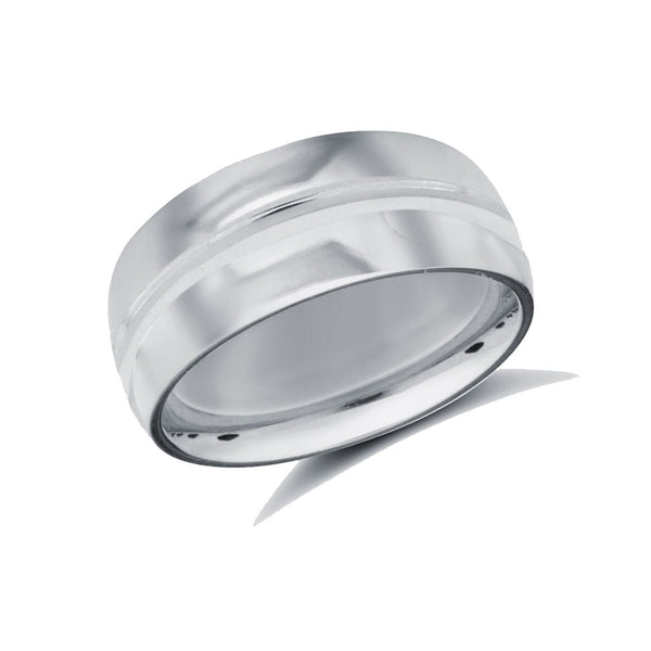 9k White Gold Ring - 9ct White Gold Standard Weight Court Profile Centre Groove Wedding Ring - by Hearts Forever Jewellers