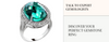 Silver ring with a green gemstone on a white background with text about gemstone rings.