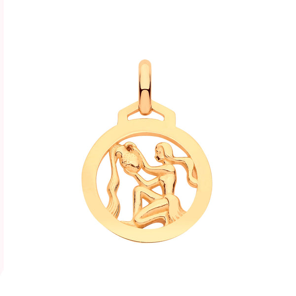 Necklace - Y/G Round Zodiac Pendant AQUARIUS - by Hearts Forever Jewellers