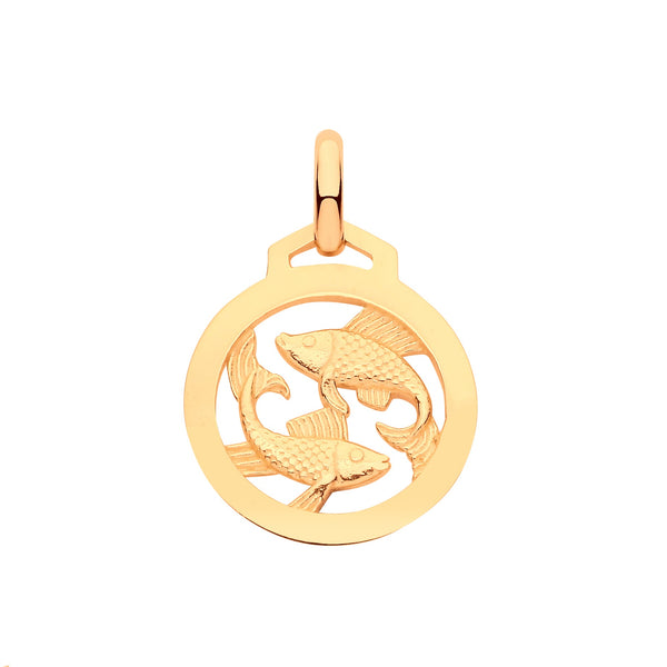 Necklace - Y/G Round Zodiac Pendant PISCES - by Hearts Forever Jewellers