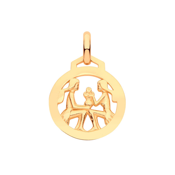 Necklace - Y/G Round Zodiac Pendant GEMINI - by Hearts Forever Jewellers