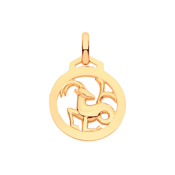 Necklace - Y/G Round Zodiac Pendant CAPRICORN - by Hearts Forever Jewellers
