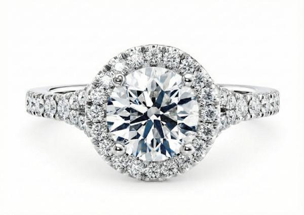 Platinum Diamond Ring - Battersea Halo Engagement Ring - Metropolitan Diamond Halo Ring in 9k, 14k, 18k Gold & Platinum - by Hearts Forever Jewellers