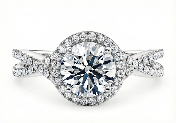 Platinum Diamond Ring - Bellatrix Halo Engagement Ring - Celestial Diamond Halo Ring in 9k, 14k, 18k Gold & Platinum - by Hearts Forever Jewellers