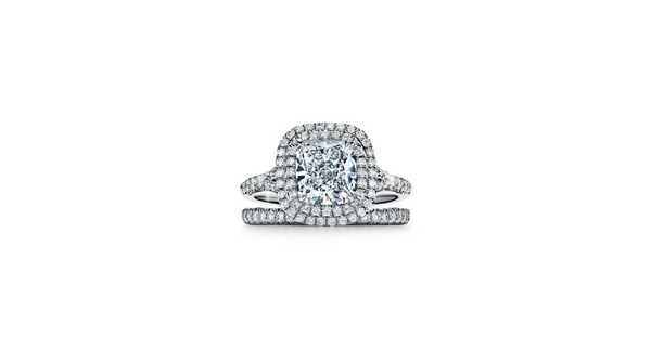 Tiffany Soleste Cushion-cut Double Halo Engagement Ring with a Diamond White Gold Band