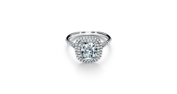 Pre-owned Tiffany Soleste Cushion-cut Double Halo Engagement Ring with a Diamond Platinum Band